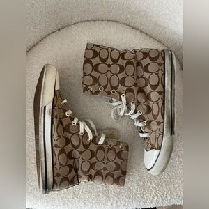 Coach Brown Pattern High-Top Sneakers